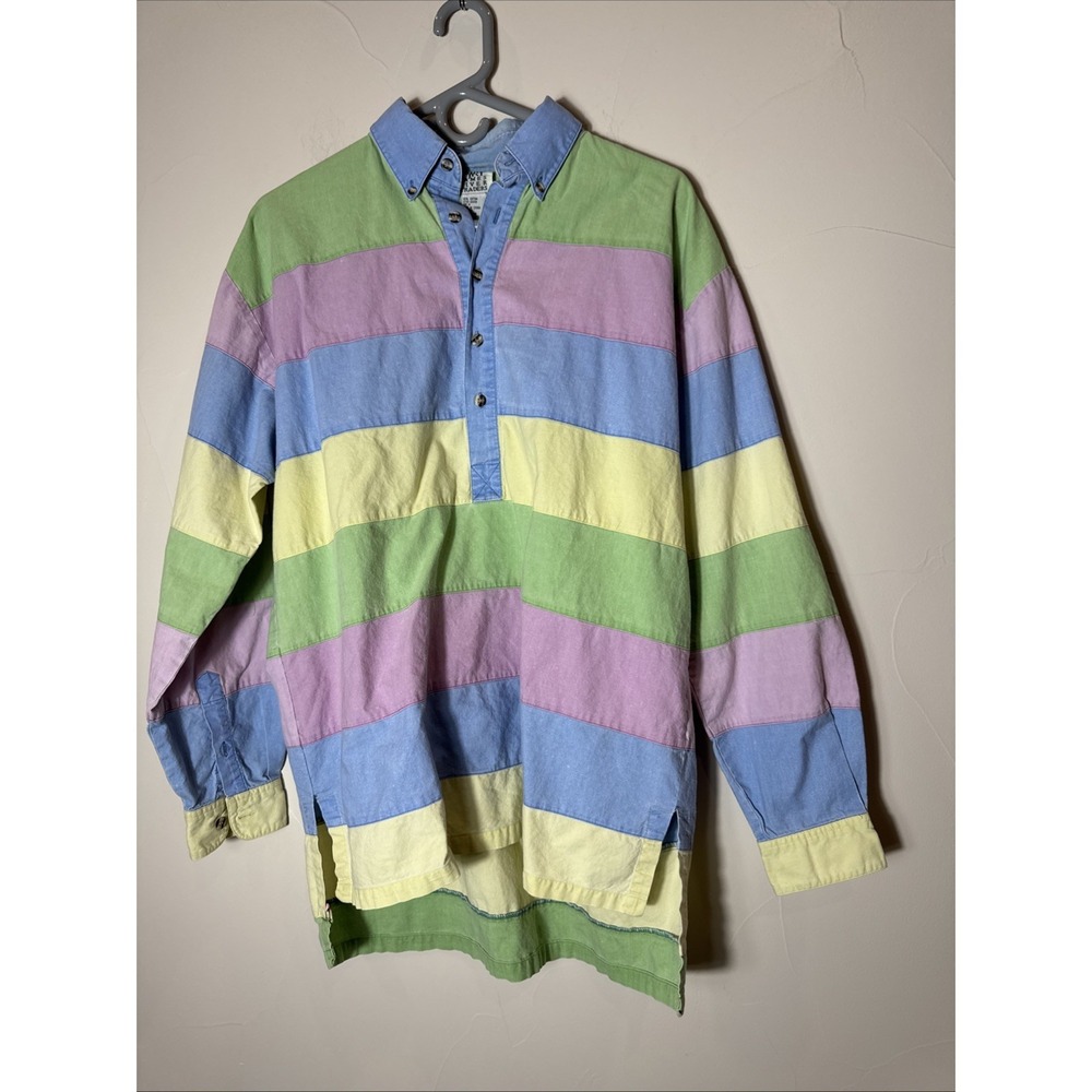 James River Traders 3/4 Button Up Mens Size Medium Long Sleeve Pastel Vintage